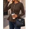 MEROKEETY Long Sleeve Fitted Waist Cardigan Sweaters for Women 2026 Fall | Crew Neck, Button Down, Open Front, Flattering Peplum Hem, Business Casual Cardigan, Soft Sweater, Winter Trendy Outfits(Coffee)