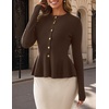 MEROKEETY Long Sleeve Fitted Waist Cardigan Sweaters for Women 2026 Fall | Crew Neck, Button Down, Open Front, Flattering Peplum Hem, Business Casual Cardigan, Soft Sweater, Winter Trendy Outfits(Coffee)