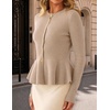 MEROKEETY Long Sleeve Fitted Waist Cardigan Sweaters for Women 2026 Fall | Crew Neck, Button Down, Open Front, Flattering Peplum Hem, Business Casual Cardigan, Soft Sweater, Winter Trendy Outfits(Oatmeal)
