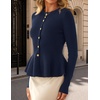 MEROKEETY Long Sleeve Fitted Waist Cardigan Sweaters for Women 2026 Fall | Crew Neck, Button Down, Open Front, Flattering Peplum Hem, Business Casual Cardigan, Soft Sweater, Winter Trendy Outfits(Navy)