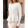 MEROKEETY Long Sleeve Fitted Waist Cardigan Sweaters for Women 2026 Fall | Crew Neck, Button Down, Open Front, Flattering Peplum Hem, Business Casual Cardigan, Soft Sweater, Winter Trendy Outfits(White)