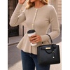 MEROKEETY Long Sleeve Fitted Waist Cardigan Sweaters for Women 2026 Fall | Crew Neck, Button Down, Open Front, Flattering Peplum Hem, Business Casual Cardigan, Soft Sweater, Winter Trendy Outfits(Oatmeal)