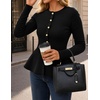 MEROKEETY Long Sleeve Fitted Waist Cardigan Sweaters for Women 2026 Fall | Crew Neck, Button Down, Open Front, Flattering Peplum Hem, Business Casual Cardigan, Soft Sweater, Winter Trendy Outfits(Black)
