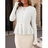 MEROKEETY Long Sleeve Fitted Waist Cardigan Sweaters for Women 2026 Fall | Crew Neck, Button Down, Open Front, Flattering Peplum Hem, Business Casual Cardigan, Soft Sweater, Winter Trendy Outfits(White)