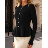 MEROKEETY Long Sleeve Fitted Waist Cardigan Sweaters for Women 2026 Fall | Crew Neck, Button Down, Open Front, Flattering Peplum Hem, Business Casual Cardigan, Soft Sweater, Winter Trendy Outfits(Black)