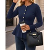 MEROKEETY Long Sleeve Fitted Waist Cardigan Sweaters for Women 2026 Fall | Crew Neck, Button Down, Open Front, Flattering Peplum Hem, Business Casual Cardigan, Soft Sweater, Winter Trendy Outfits(Navy)