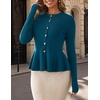 MEROKEETY Long Sleeve Fitted Waist Cardigan Sweaters for Women 2026 Fall | Crew Neck, Button Down, Open Front, Flattering Peplum Hem, Business Casual Cardigan, Soft Sweater, Winter Trendy Outfits(Teal)