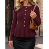 MEROKEETY Long Sleeve Fitted Waist Cardigan Sweaters for Women 2026 Fall | Crew Neck, Button Down, Open Front, Flattering Peplum Hem, Business Casual Cardigan, Soft Sweater, Winter Trendy Outfits(Wine)