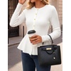 MEROKEETY Long Sleeve Fitted Waist Cardigan Sweaters for Women 2026 Fall | Crew Neck, Button Down, Open Front, Flattering Peplum Hem, Business Casual Cardigan, Soft Sweater, Winter Trendy Outfits(White)