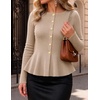 MEROKEETY Long Sleeve Fitted Waist Cardigan Sweaters for Women 2026 Fall | Crew Neck, Button Down, Open Front, Flattering Peplum Hem, Business Casual Cardigan, Soft Sweater, Winter Trendy Outfits(Oatmeal)