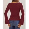 MEROKEETY Women’s 2026 Boat Neck Bell Sleeve Going Out Tops | Trendy Business Casual Blouses, Long Sleeve T Shirt, Casual Outfits, Slim Fit, Textured Knit, Fall Winter Layering Clothing(Wine)