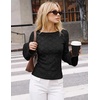 MEROKEETY Women’s 2026 Boat Neck Bell Sleeve Going Out Tops | Trendy Business Casual Blouses, Long Sleeve T Shirt, Casual Outfits, Slim Fit, Textured Knit, Fall Winter Layering Clothing(Black)