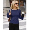 MEROKEETY Women’s 2026 Boat Neck Bell Sleeve Going Out Tops | Trendy Business Casual Blouses, Long Sleeve T Shirt, Casual Outfits, Slim Fit, Textured Knit, Fall Winter Layering Clothing(Navy)