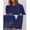 MEROKEETY Women’s 2026 Boat Neck Bell Sleeve Going Out Tops | Trendy Business Casual Blouses, Long Sleeve T Shirt, Casual Outfits, Slim Fit, Textured Knit, Fall Winter Layering Clothing(Navy)
