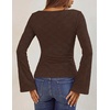 MEROKEETY Women’s 2026 Boat Neck Bell Sleeve Going Out Tops | Trendy Business Casual Blouses, Long Sleeve T Shirt, Casual Outfits, Slim Fit, Textured Knit, Fall Winter Layering Clothing(Coffee)