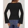 MEROKEETY Women’s 2026 Boat Neck Bell Sleeve Going Out Tops | Trendy Business Casual Blouses, Long Sleeve T Shirt, Casual Outfits, Slim Fit, Textured Knit, Fall Winter Layering Clothing(Black)