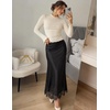 MEROKEETY Women’s 2026 Fashion Satin Lace Trim Business Casual Maxi Skirts | Silk Skirt, Mermaid Fishtail, Elastic High Waist, Flowy Long Skirt, Elegant Classy, Dressy Casual, Fall Trendy Outfits(Black)