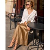 MEROKEETY Women’s 2026 Fashion Satin Lace Trim Business Casual Maxi Skirts | Silk Skirt, Mermaid Fishtail, Elastic High Waist, Flowy Long Skirt, Elegant Classy, Dressy Casual, Fall Trendy Outfits(Brown)
