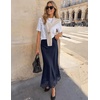 MEROKEETY Women’s 2026 Fashion Satin Lace Trim Business Casual Maxi Skirts | Silk Skirt, Mermaid Fishtail, Elastic High Waist, Flowy Long Skirt, Elegant Classy, Dressy Casual, Fall Trendy Outfits(Navy)