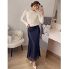 MEROKEETY Women’s 2026 Fashion Satin Lace Trim Business Casual Maxi Skirts | Silk Skirt, Mermaid Fishtail, Elastic High Waist, Flowy Long Skirt, Elegant Classy, Dressy Casual, Fall Trendy Outfits(Navy)