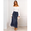 MEROKEETY Women’s 2026 Fashion Satin Lace Trim Business Casual Maxi Skirts | Silk Skirt, Mermaid Fishtail, Elastic High Waist, Flowy Long Skirt, Elegant Classy, Dressy Casual, Fall Trendy Outfits(Navy)