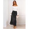 MEROKEETY Women’s 2026 Fashion Satin Lace Trim Business Casual Maxi Skirts | Silk Skirt, Mermaid Fishtail, Elastic High Waist, Flowy Long Skirt, Elegant Classy, Dressy Casual, Fall Trendy Outfits(Black)