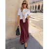 MEROKEETY Women’s 2026 Fashion Satin Lace Trim Business Casual Maxi Skirts | Silk Skirt, Mermaid Fishtail, Elastic High Waist, Flowy Long Skirt, Elegant Classy, Dressy Casual, Fall Trendy Outfits(Wine)
