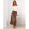 MEROKEETY Women’s 2026 Fashion Satin Lace Trim Business Casual Maxi Skirts | Silk Skirt, Mermaid Fishtail, Elastic High Waist, Flowy Long Skirt, Elegant Classy, Dressy Casual, Fall Trendy Outfits(Coffee)