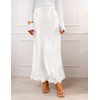 MEROKEETY Women’s 2026 Fashion Satin Lace Trim Business Casual Maxi Skirts | Silk Skirt, Mermaid Fishtail, Elastic High Waist, Flowy Long Skirt, Elegant Classy, Dressy Casual, Fall Trendy Outfits(White)