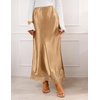 MEROKEETY Women’s 2026 Fashion Satin Lace Trim Business Casual Maxi Skirts | Silk Skirt, Mermaid Fishtail, Elastic High Waist, Flowy Long Skirt, Elegant Classy, Dressy Casual, Fall Trendy Outfits(Brown)