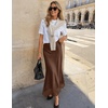 MEROKEETY Women’s 2026 Fashion Satin Lace Trim Business Casual Maxi Skirts | Silk Skirt, Mermaid Fishtail, Elastic High Waist, Flowy Long Skirt, Elegant Classy, Dressy Casual, Fall Trendy Outfits(Coffee)