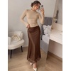 MEROKEETY Women’s 2026 Fashion Satin Lace Trim Business Casual Maxi Skirts | Silk Skirt, Mermaid Fishtail, Elastic High Waist, Flowy Long Skirt, Elegant Classy, Dressy Casual, Fall Trendy Outfits(Coffee)