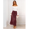 MEROKEETY Women’s 2026 Fashion Satin Lace Trim Business Casual Maxi Skirts | Silk Skirt, Mermaid Fishtail, Elastic High Waist, Flowy Long Skirt, Elegant Classy, Dressy Casual, Fall Trendy Outfits(Wine)