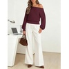 MEROKEETY Womens Boat Neck Long Lantern Sleeve Sweaters 2026 Dressy Casual | Hollow Out, Knitted, Cozy, Loose Ribbed Hem Pullover, Trendy Drop Shoulder Jumper Top, Fall Fashion, Layering Winter Clothing(Wine)