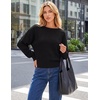 MEROKEETY Womens Boat Neck Long Lantern Sleeve Sweaters 2026 Dressy Casual | Hollow Out, Knitted, Cozy, Loose Ribbed Hem Pullover, Trendy Drop Shoulder Jumper Top, Fall Fashion, Layering Winter Clothing(Black)