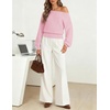 MEROKEETY Womens Boat Neck Long Lantern Sleeve Sweaters 2026 Dressy Casual | Hollow Out, Knitted, Cozy, Loose Ribbed Hem Pullover, Trendy Drop Shoulder Jumper Top, Fall Fashion, Layering Winter Clothing(Pink)