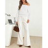 MEROKEETY Womens Boat Neck Long Lantern Sleeve Sweaters 2026 Dressy Casual | Hollow Out, Knitted, Cozy, Loose Ribbed Hem Pullover, Trendy Drop Shoulder Jumper Top, Fall Fashion, Layering Winter Clothing(White)