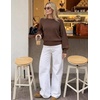 MEROKEETY Womens Boat Neck Long Lantern Sleeve Sweaters 2026 Dressy Casual | Hollow Out, Knitted, Cozy, Loose Ribbed Hem Pullover, Trendy Drop Shoulder Jumper Top, Fall Fashion, Layering Winter Clothing(Coffee)