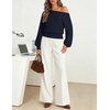 MEROKEETY Womens Boat Neck Long Lantern Sleeve Sweaters 2026 Dressy Casual | Hollow Out, Knitted, Cozy, Loose Ribbed Hem Pullover, Trendy Drop Shoulder Jumper Top, Fall Fashion, Layering Winter Clothing(Navy)