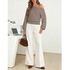 MEROKEETY Womens Boat Neck Long Lantern Sleeve Sweaters 2026 Dressy Casual | Hollow Out, Knitted, Cozy, Loose Ribbed Hem Pullover, Trendy Drop Shoulder Jumper Top, Fall Fashion, Layering Winter Clothing(Camel)