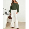MEROKEETY Womens Boat Neck Long Lantern Sleeve Sweaters 2026 Dressy Casual | Hollow Out, Knitted, Cozy, Loose Ribbed Hem Pullover, Trendy Drop Shoulder Jumper Top, Fall Fashion, Layering Winter Clothing(Dark Green)