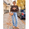 MEROKEETY Womens Boat Neck Long Lantern Sleeve Sweaters 2026 Dressy Casual | Hollow Out, Knitted, Cozy, Loose Ribbed Hem Pullover, Trendy Drop Shoulder Jumper Top, Fall Fashion, Layering Winter Clothing(Coffee)