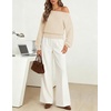 MEROKEETY Womens Boat Neck Long Lantern Sleeve Sweaters 2026 Dressy Casual | Hollow Out, Knitted, Cozy, Loose Ribbed Hem Pullover, Trendy Drop Shoulder Jumper Top, Fall Fashion, Layering Winter Clothing(Sand)