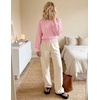 MEROKEETY Womens Boat Neck Long Lantern Sleeve Sweaters 2026 Dressy Casual | Hollow Out, Knitted, Cozy, Loose Ribbed Hem Pullover, Trendy Drop Shoulder Jumper Top, Fall Fashion, Layering Winter Clothing(Pink)