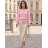MEROKEETY Womens Boat Neck Long Lantern Sleeve Sweaters 2026 Dressy Casual | Hollow Out, Knitted, Cozy, Loose Ribbed Hem Pullover, Trendy Drop Shoulder Jumper Top, Fall Fashion, Layering Winter Clothing(Pink)