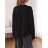 MEROKEETY Womens Fall Asymmetric Lace Long Sleeve Top 2026 | Crew Neck, Drop Shoulder, Loose Fit, Cotton Blend, Soft Stretchy, Going Out Clothes, Dressy Casual Blouse, Trendy T Shirts(Black)