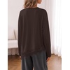 MEROKEETY Womens Fall Asymmetric Lace Long Sleeve Top 2026 | Crew Neck, Drop Shoulder, Loose Fit, Cotton Blend, Soft Stretchy, Going Out Clothes, Dressy Casual Blouse, Trendy T Shirts(Coffee)