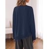 MEROKEETY Womens Fall Asymmetric Lace Long Sleeve Top 2026 | Crew Neck, Drop Shoulder, Loose Fit, Cotton Blend, Soft Stretchy, Going Out Clothes, Dressy Casual Blouse, Trendy T Shirts(Navy)