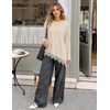 MEROKEETY Womens Fall Asymmetric Lace Long Sleeve Top 2026 | Crew Neck, Drop Shoulder, Loose Fit, Cotton Blend, Soft Stretchy, Going Out Clothes, Dressy Casual Blouse, Trendy T Shirts(Sand)