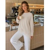 MEROKEETY Womens Fall Asymmetric Lace Long Sleeve Top 2026 | Crew Neck, Drop Shoulder, Loose Fit, Cotton Blend, Soft Stretchy, Going Out Clothes, Dressy Casual Blouse, Trendy T Shirts(Sand)